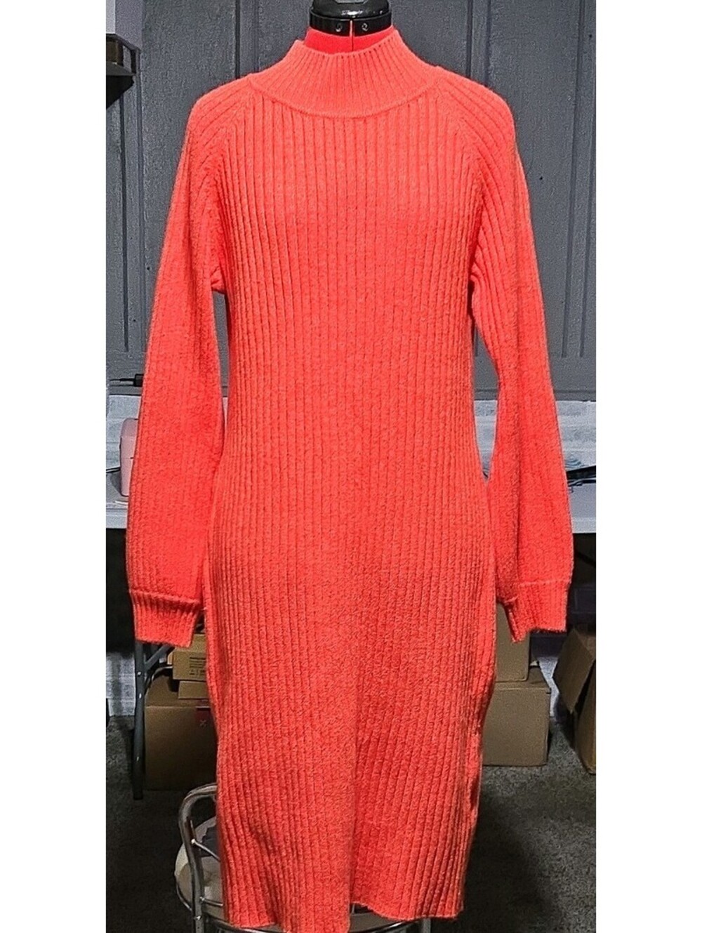 Lane Bryant Orange Ribbed Knit Sweater Midi Dress 14/16 Mock Neck Long Sleeve